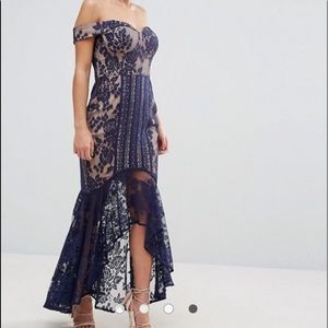 Jarlo “Juliet” Navy Lace Off the Shoulder Dress